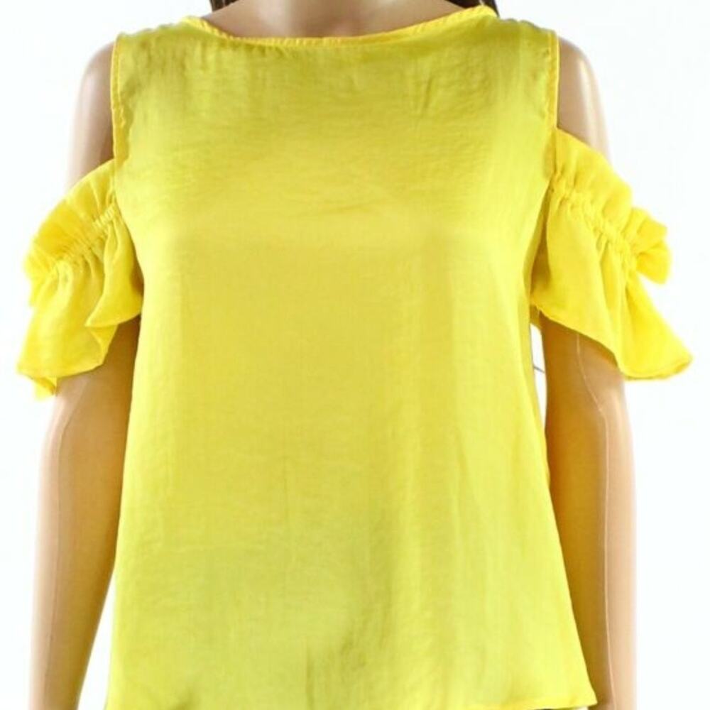 Harlowe & Graham RUFFLE SLEEVE COLD SHOULDER SHIRT